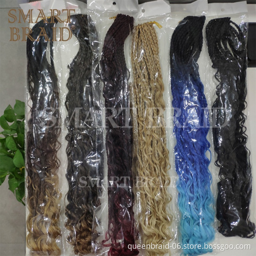 Goddess Box Braids Crochet Hair 18 Inch Faux Locs Crochet Hair Three Braids with Curly Hair in Middle and Ends Synthetic Braids
